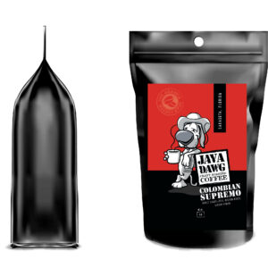 coffee bag with Java Dawg label for colombian supremo coffee