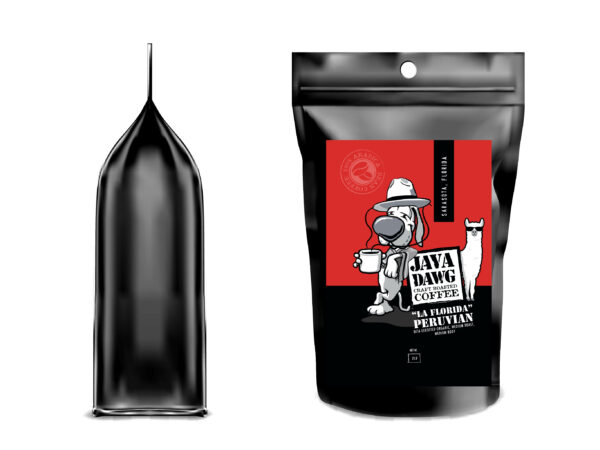 Coffee bag with Java Dawg "La Florida" peruvian coffee label.
