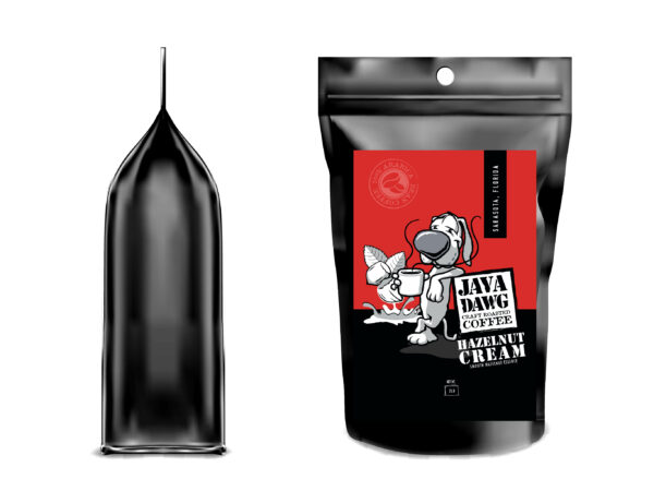 coffee bag with Java Dawg hazelnut cream logo.